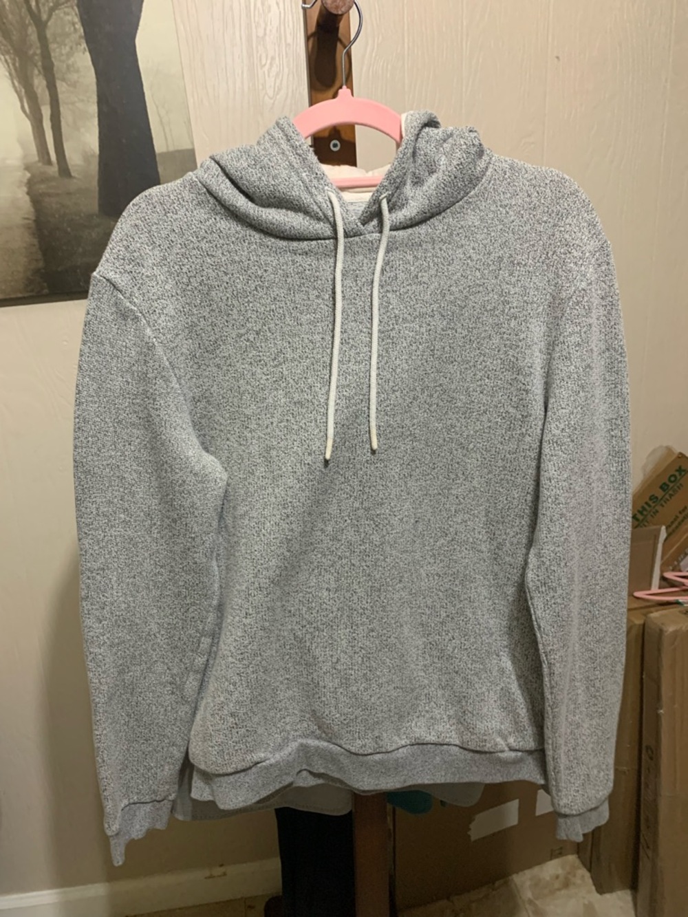 Lightweight Heather Gray Hooded Crewneck Sweater